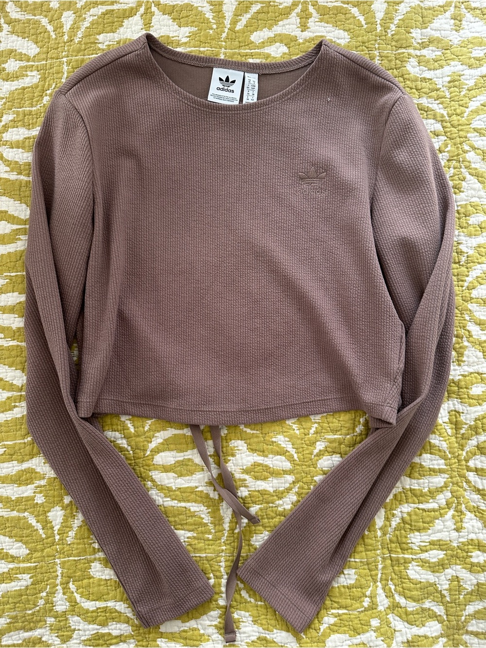 adidas Mauve-Brown Long Sleeve Cropped Waffle Top